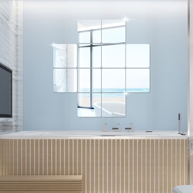 Simple Creative Thick Acrylic 6 Pieces Square Mirror Wall Sticker Decoration